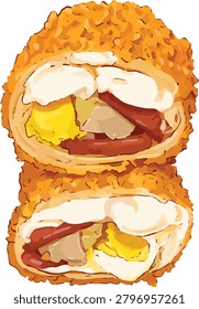 Vector illustration of Risoles mayonnaise with smoked beef and boiled egg