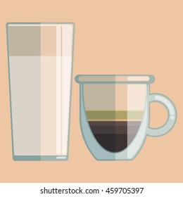 The vector illustration of  ristretto coffee on orange background.