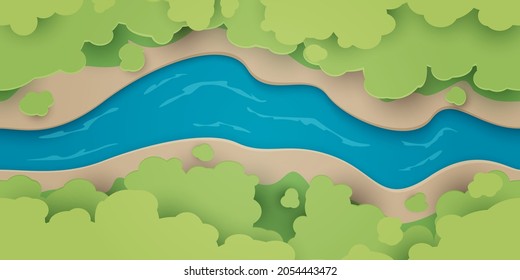 Vector Illustration River And Forest Top View