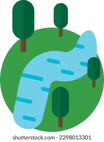 Vector illustration of a river landscape icon. River in a forest surrounded by water. Nature and ecosystem.