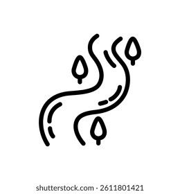 A vector illustration of a river in outlined style, isolated on a white background. Ideal for nature, landscapes, outdoor adventures, and eco-themed designs.