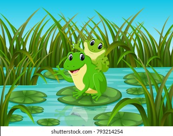 Vector Illustration River Scene Happy Frog Stock Vector (Royalty Free ...