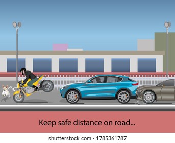 Vector illustration of road accident due to a dog crossing road