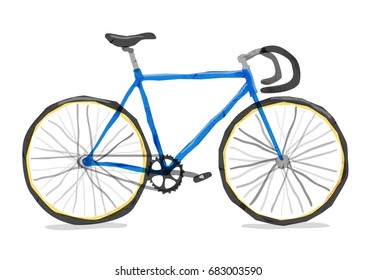 Vector illustration of road bicycle. Bright bicycle in watercolor style. isolated. Vector flat modern urban, town and city bicycle.