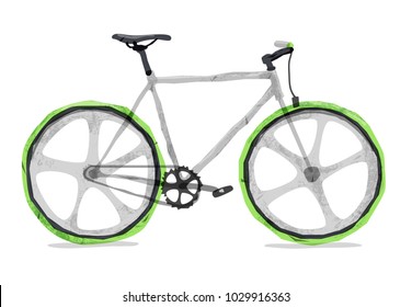 Vector illustration of road bicycle. Types of bike: road, city, urban, fix. Bright bicycle in watercolor style. Bicycle isolated. Vector flat modern urban, town and city bicycle.