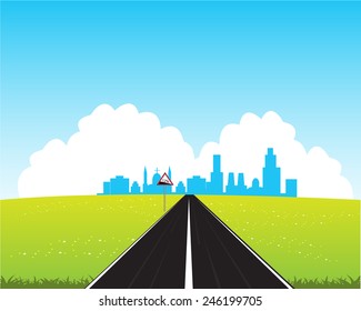 Vector illustration of the road in big city