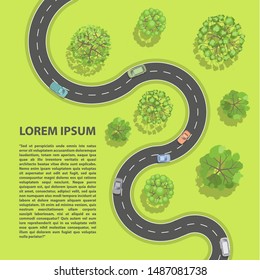 Vector illustration. Road with cars. Top view.