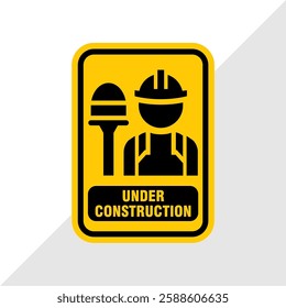 Vector Illustration of Road Construction Warning Signs – Under Construction, Road Work Ahead, Man Digging Ground, Work in Progress, Caution and Hazard Signs for Traffic Safety