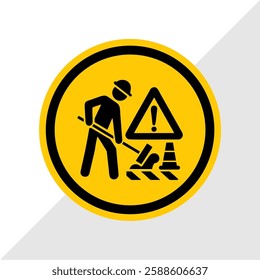 Vector Illustration of Road Construction Warning Signs – Under Construction, Road Work Ahead, Man Digging Ground, Work in Progress, Caution and Hazard Signs for Traffic Safety