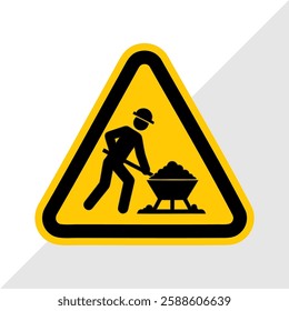 Vector Illustration of Road Construction Warning Signs – Under Construction, Road Work Ahead, Man Digging Ground, Work in Progress, Caution and Hazard Signs for Traffic Safety