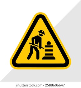 Vector Illustration of Road Construction Warning Signs – Under Construction, Road Work Ahead, Man Digging Ground, Work in Progress, Caution and Hazard Signs for Traffic Safety