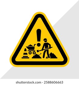 Vector Illustration of Road Construction Warning Signs – Under Construction, Road Work Ahead, Man Digging Ground, Work in Progress, Caution and Hazard Signs for Traffic Safety