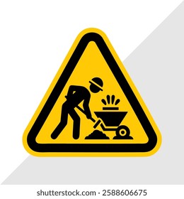 Vector Illustration of Road Construction Warning Signs – Under Construction, Road Work Ahead, Man Digging Ground, Work in Progress, Caution and Hazard Signs for Traffic Safety