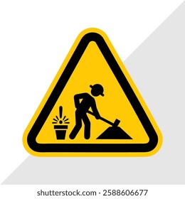 Vector Illustration of Road Construction Warning Signs – Under Construction, Road Work Ahead, Man Digging Ground, Work in Progress, Caution and Hazard Signs for Traffic Safety