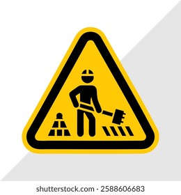 Vector Illustration of Road Construction Warning Signs – Under Construction, Road Work Ahead, Man Digging Ground, Work in Progress, Caution and Hazard Signs for Traffic Safety