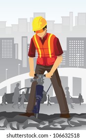 A vector illustration of a road construction worker