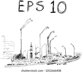 vector illustration of a road and cork with cars on it painted by hand