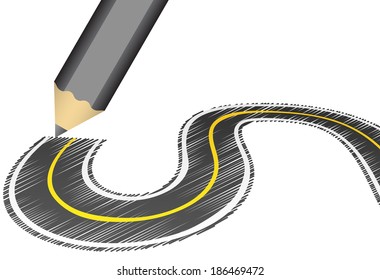 Vector illustration of road drawn with crayon.