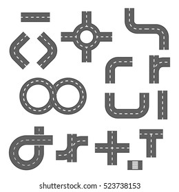 Vector illustration of road elements. Footpath, ring, infinity and turns