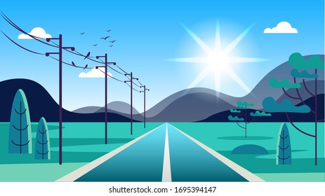 ruta de ilustración vectorial en el campo en un día soleado