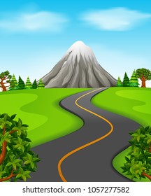 vector illustration of Illustration of a road going to the mountain
