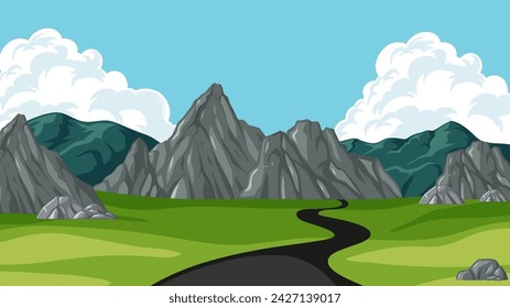 Vector illustration of a road leading through mountains