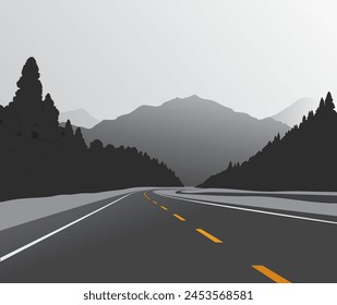 Vector illustration of road in mountain forest