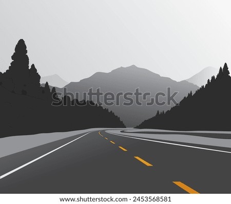 Vector illustration of road in mountain forest