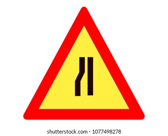 Vector illustration of a Road narrows on left Warning Traffic Sign