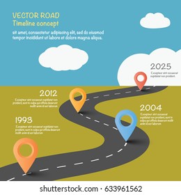 Vector illustration of road with pointers. Timeline concept.