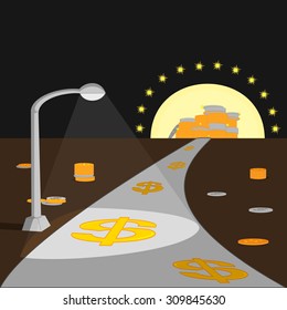 vector illustration of the road to riches, making money