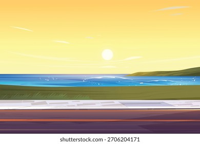 ilustração vetorial de uma estrada com estradas e montanhas