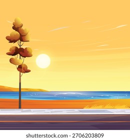 ilustração vetorial de uma estrada com estradas e pôr do sol