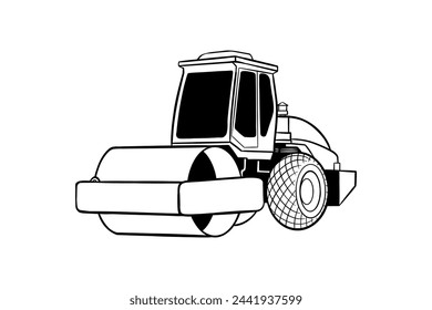 ilustración vectorial de un rodillo de carretera en blanco y negro