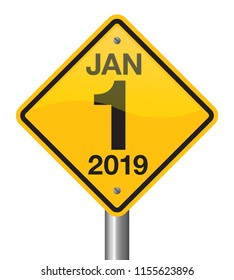 Vector illustration of road sign 2019. New Year is coming, wish you all the best as always in this coming new year.