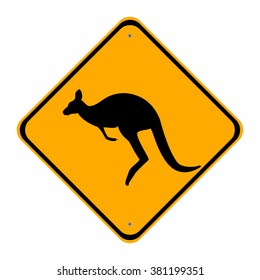 Vector illustration road sign caution kangaroo. Yellow sign