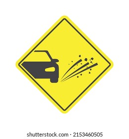 vector illustration of a road sign icon, watch out for a lot of gravel, small stones on the highway.