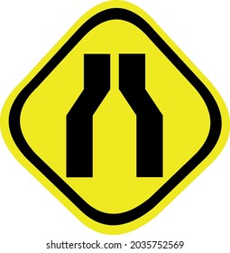 Ilustración vectorial de la señalización de la carretera, estrechamiento de la carretera en ambos lados