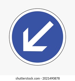 Vector illustration of a road sign showing to the left direction only. Blue color graphics of a traffic sign.
