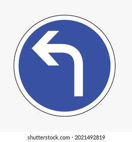 Ilustración vectorial de una señal de carretera que muestra sólo la dirección izquierda. Gráficos de color azul de un signo de tráfico.
