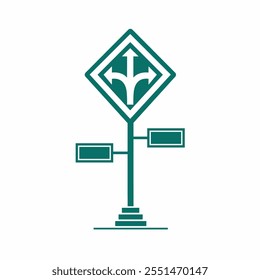 Vector illustration of a road sign showing several directional arrows. This concept symbolizes choice, direction, navigation, and decision making, ideal for travel themes, guides, and metaphors.