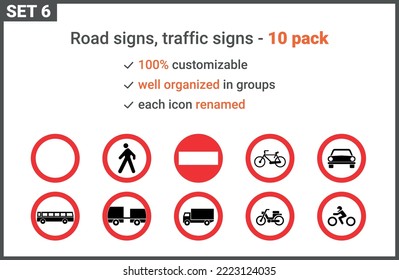 Vector illustration of road signs. 10 pack of vectors - traffic signs.