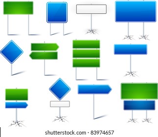 Vector illustration of road signs with blank frames for any text.