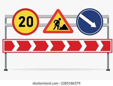 Vector illustration road signs. Road repair and detour