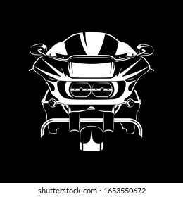 Vector illustration of Road Touring motorcycle silhouette on Black background. Can be used for printed on motorcycle club t-shirt, background, banner, posters, icon, web, etc.