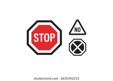 Vector Illustration of Road Traffic Signs: Stop, No Entry