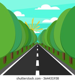 Vector illustration of road and tree