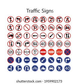 Vector illustration of road warning traffic sign pack set. Design traffic regulatory sign template on white background.