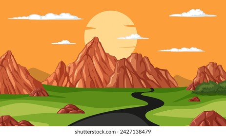 Vector illustration of a road winding through mountains