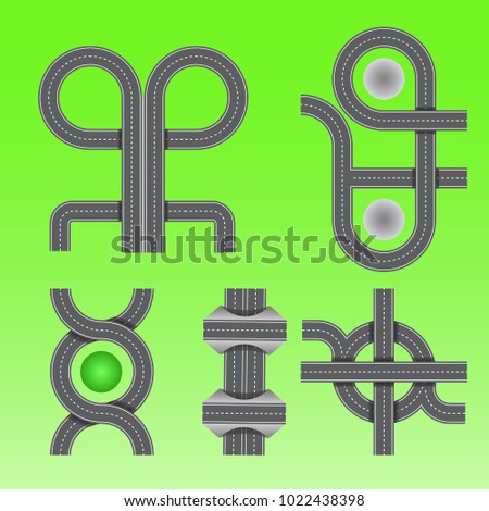 Vector illustration of roads with ring road, bridge and autobahn
